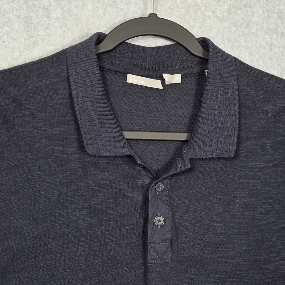 Vince Men Medium Short Sleeve Polo Shirt Heather Navy Classic Cotton Preppy
